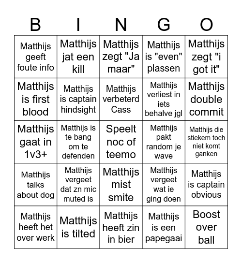 de Matthijs kaart Bingo Card