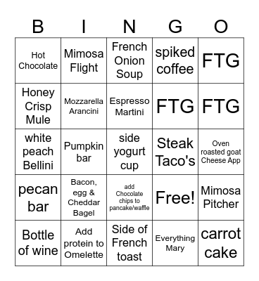 Baker's Bingo Card