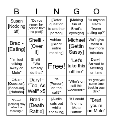 Call Bingo Card
