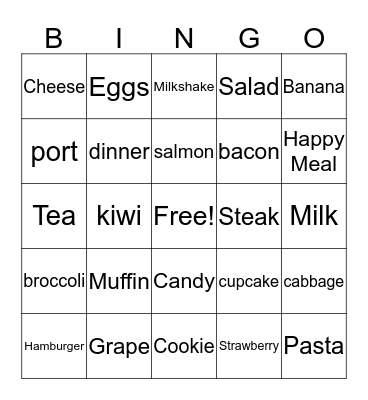 Food Bingo Card