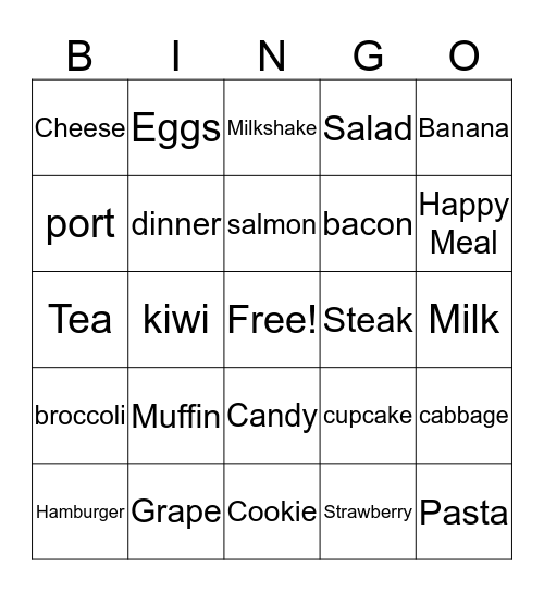 Food Bingo Card