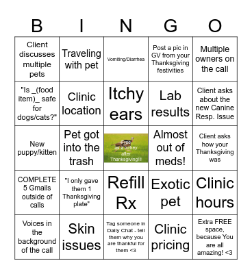 Thanksgiving Weekend Bongo Bingo Card