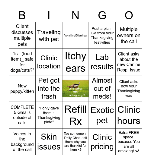 Thanksgiving Weekend Bongo Bingo Card