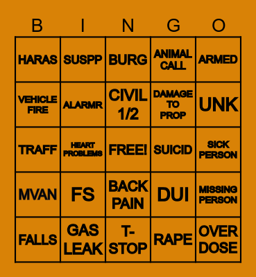 911 Nature Code BINGO Card