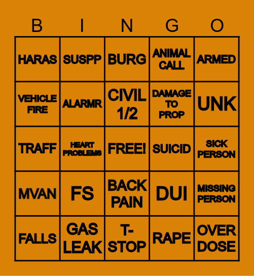 911 Nature Code BINGO Card