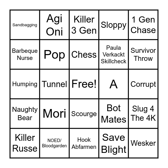 DBD Bullshit Bingo Card