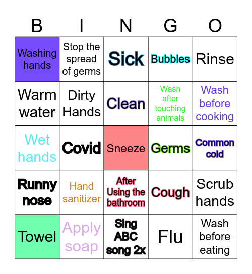 Hand hygiene Bingo Card