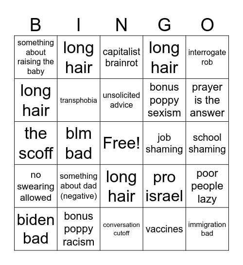 judgemental moments bingo Card