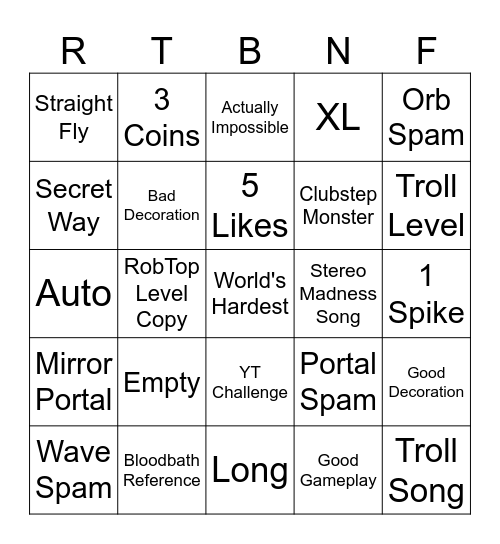 Narfoot Recent Bingo Card