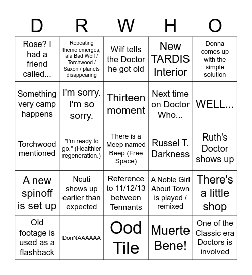 Doctor Who Anniversary Bingo Card Bingo Card