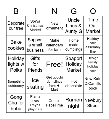 Holiday Fun 2023 Bingo Card