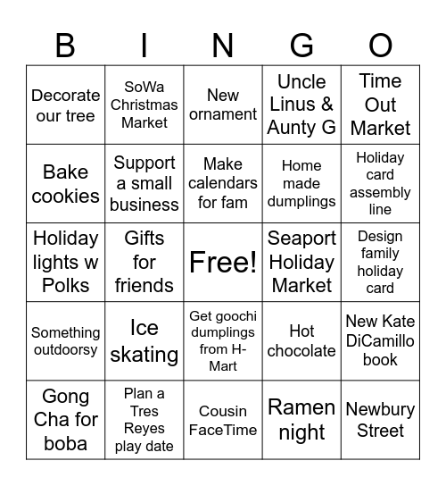 Holiday Fun 2023 Bingo Card