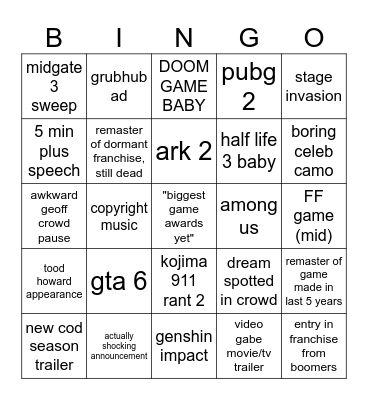 geoff D Bingo Card