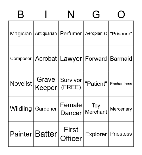 IDV Survivor Bingo Card