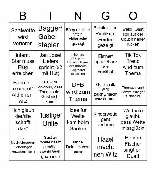 Wetten Dass..? Bingo Card