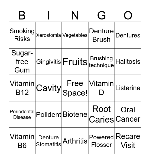 Nutrition & Oral Health Bingo Card