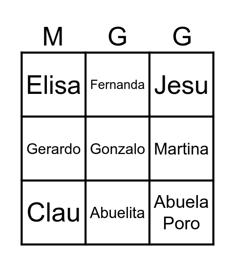 Baby shower Martina Bingo Card