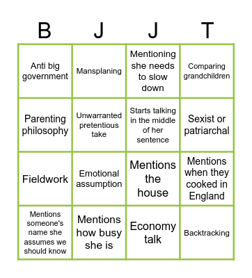 Butler Family Bingo Card