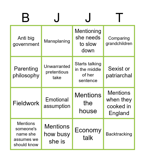 Butler Family Bingo Card