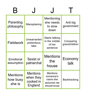 Butler Family Bingo Card
