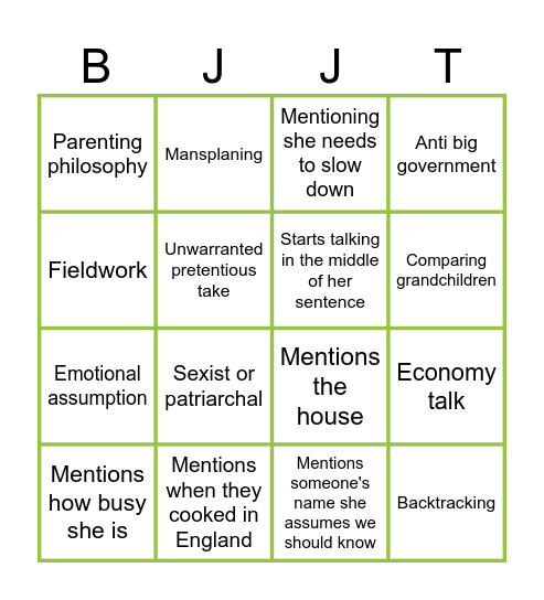 Butler Family Bingo Card