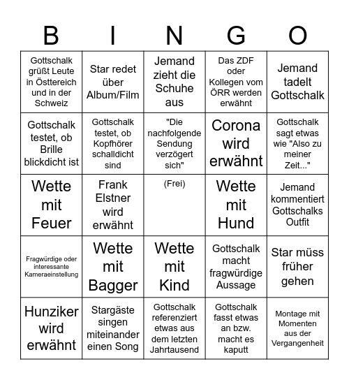 Wetten, dass...? Bingo Card