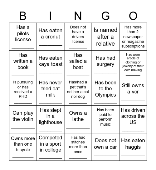 Untitled Bingo Card
