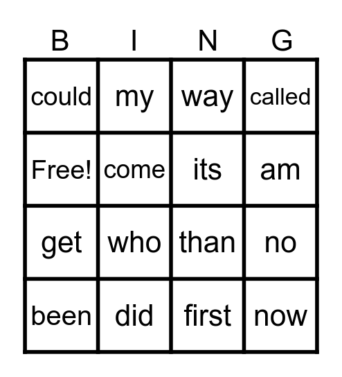 Sight Word Bingo Set 6 Bingo Card
