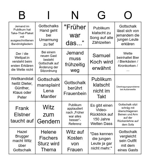 WETTEN DASS!!????! Bingo Card