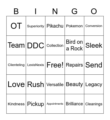 Tiffany Bingo Card