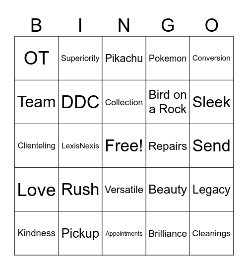 Tiffany Bingo Card