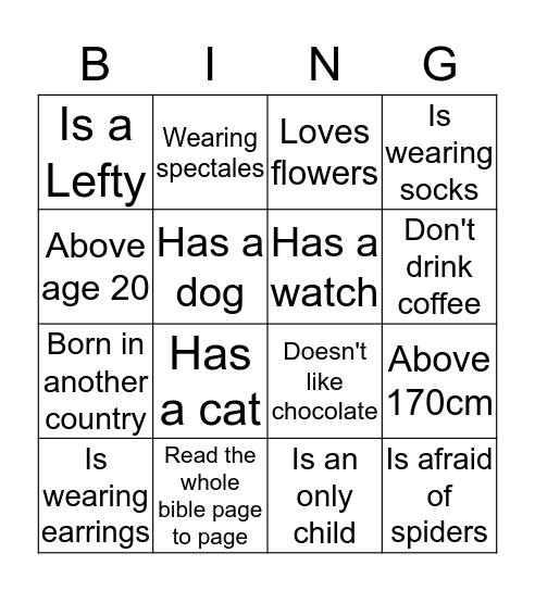 Bing a go Bingo Card