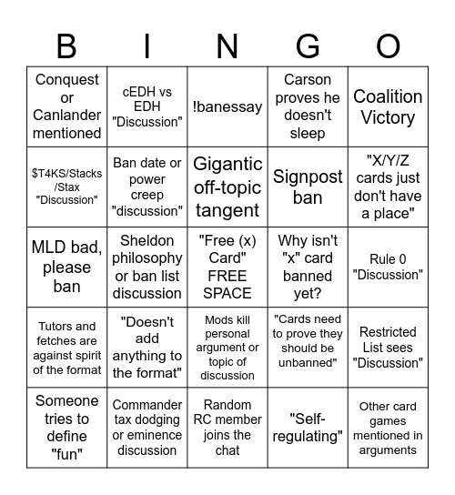 #FormatPhilosophy Bingo Card Bingo Card