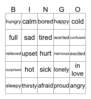 Feelings Bing Bingo Card