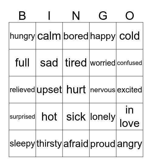 Feelings Bing Bingo Card