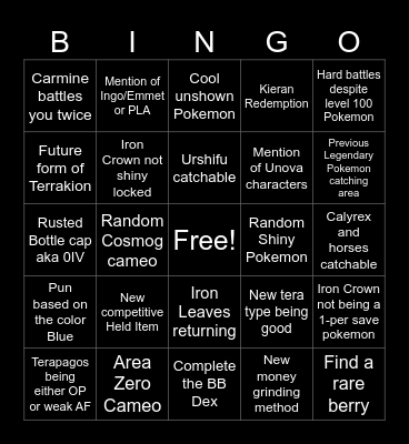 Pokemon Indigo Disk Bingo Card