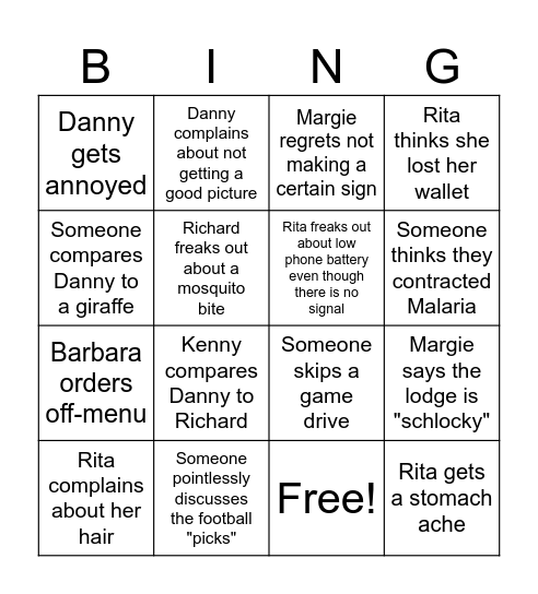 Family Travel Bingo Card