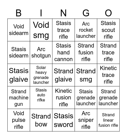 Destiny 2 crafted weapons we don't have Bingo Card
