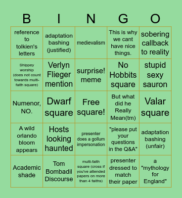 Tolkien and Religion in the Twenty-First Century Bingo Card