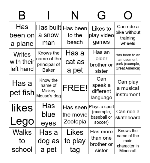 Find a friend who: Bingo Card