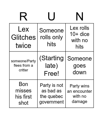Shadowrun S2 Bingo Card