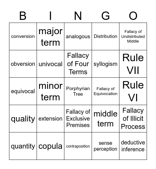 Traditional Logic I Review Bingo Card