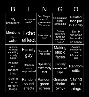 Ben Shapiro Bingo Card