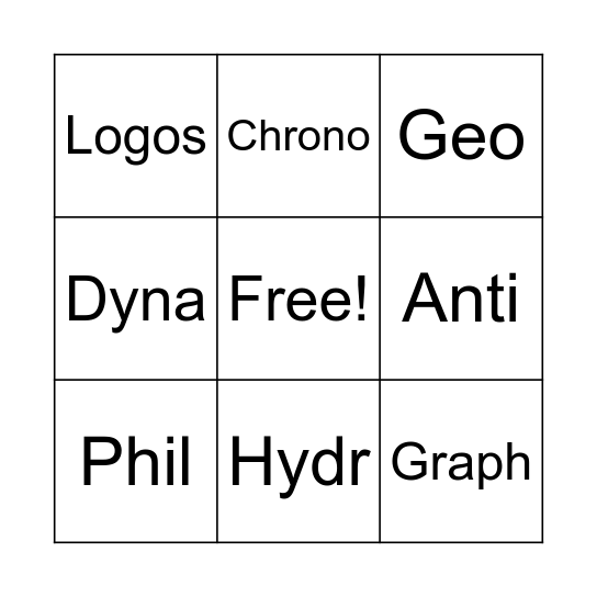 Greek Root Words Bingo Card