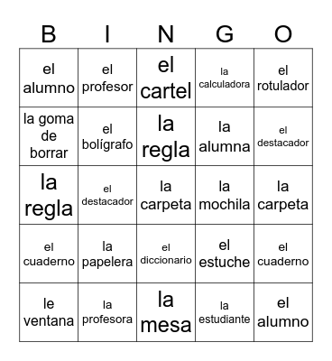 Mi sala de clases Bingo Card