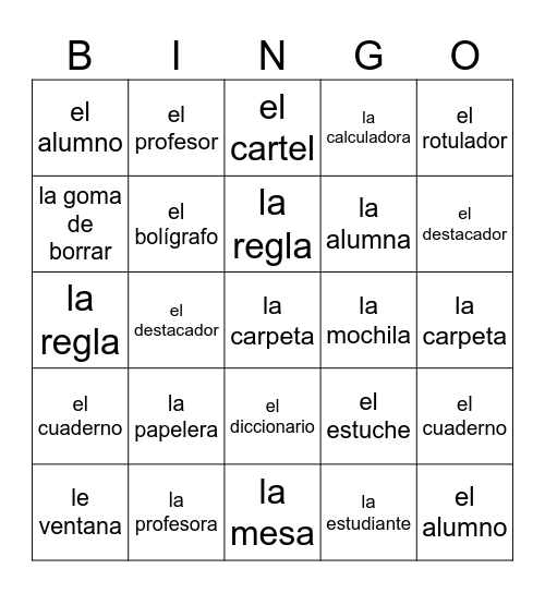 Mi sala de clases Bingo Card