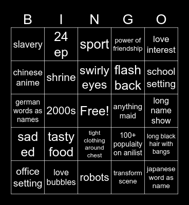 anime bingo 25.11.23 - Bingo Card