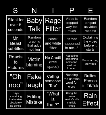 Sssniperwolf Bbbingo! Bingo Card