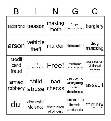 crimes committed by my coworkers Bingo Card