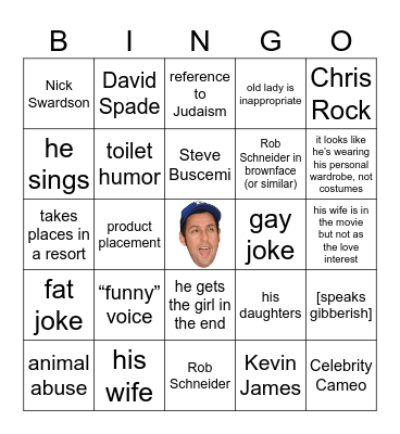 Adam Sandler Movies Bingo Card